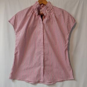 Pomander Place Red and White Striped Cap-Sleeve Blouse
